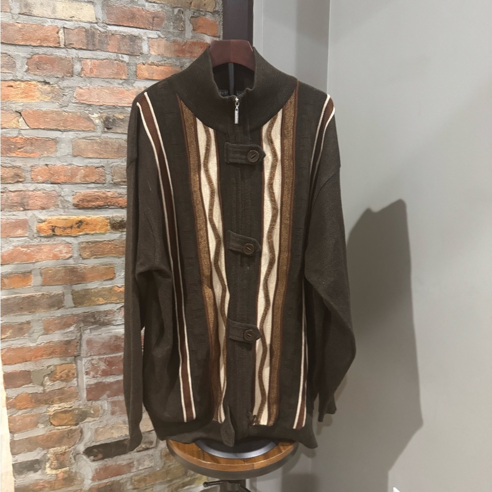 Silver Jeans Dark Brown Patterned Zip-Up Sweater